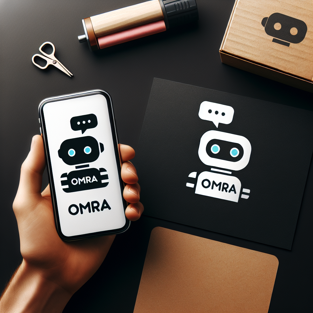 make me a logo with sans-serif font and a little image for company Omra that offers a product like chatbots for social media messengers with the colours #5622ed black background