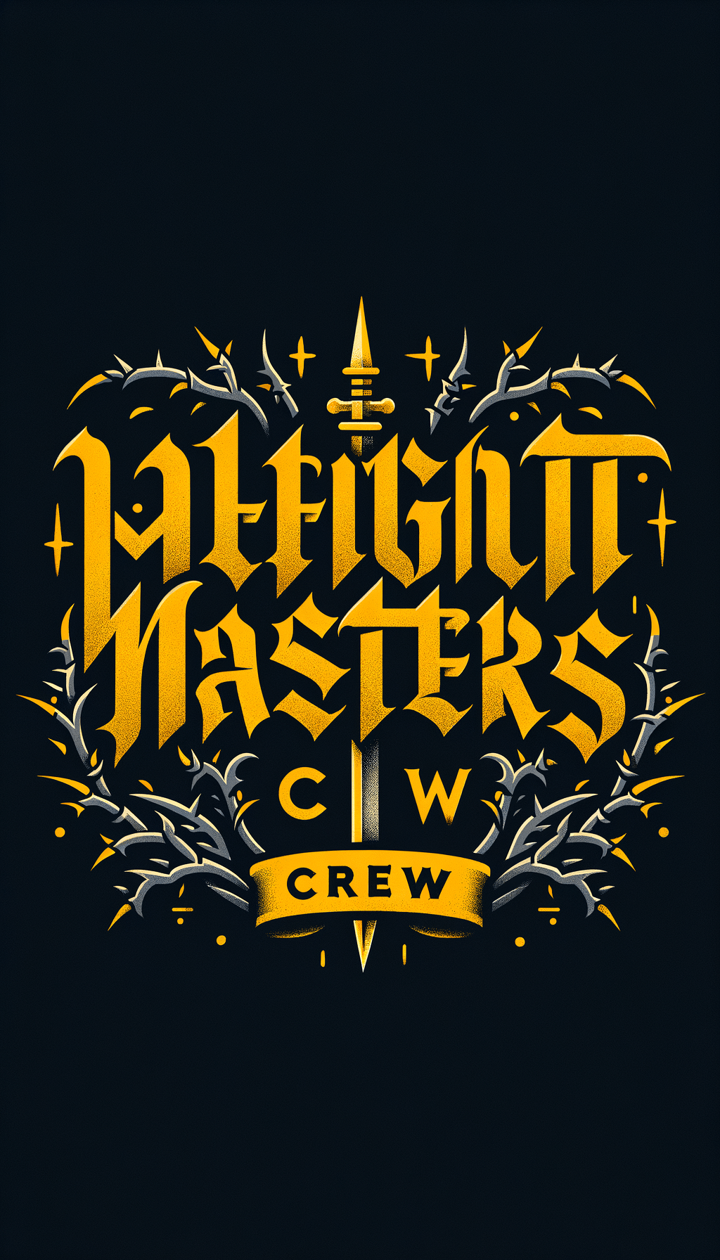 создай лого - Height Masters должно быть в одну линию а под ними Crew , буквы должны быть жёлтыми на чёрном фоне в стиле готической каллиграфии, вокруг должны быть колючки все буквы должны быть чёткими и в правильном порядке создай лого - Height Masters должно быть в одну линию а под ними Crew , буквы должны быть жёлтыми на чёрном фоне в стиле готической каллиграфии, вокруг должны быть колючки все буквы должны быть чёткими и в правильном порядке
