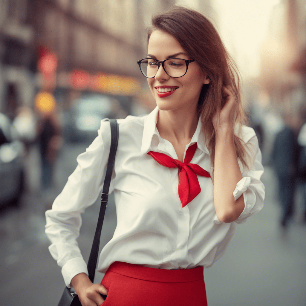 woman manager on the street in red tie