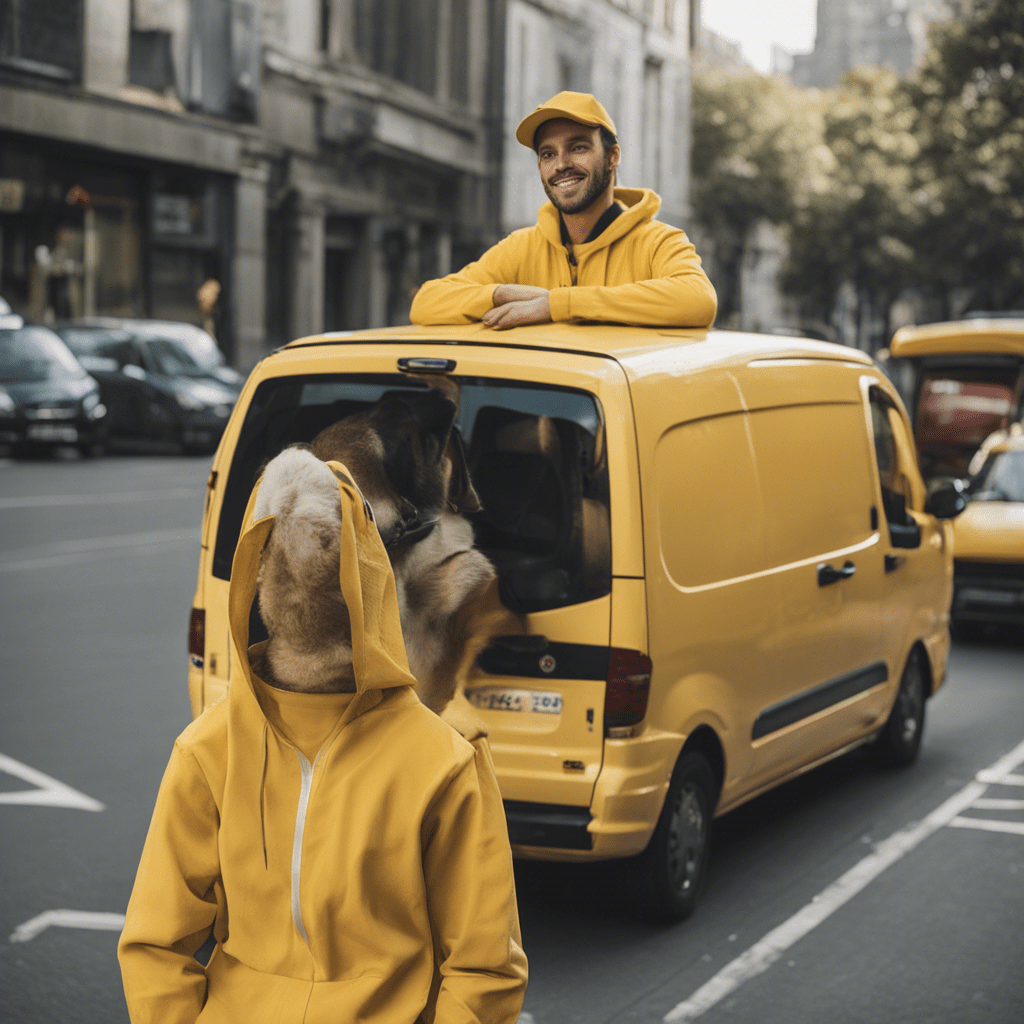 car courier in yellow clothes