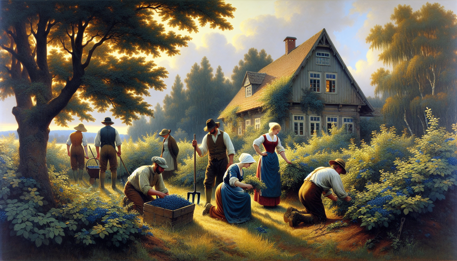 We plant blueberries and clean the area in front of the house