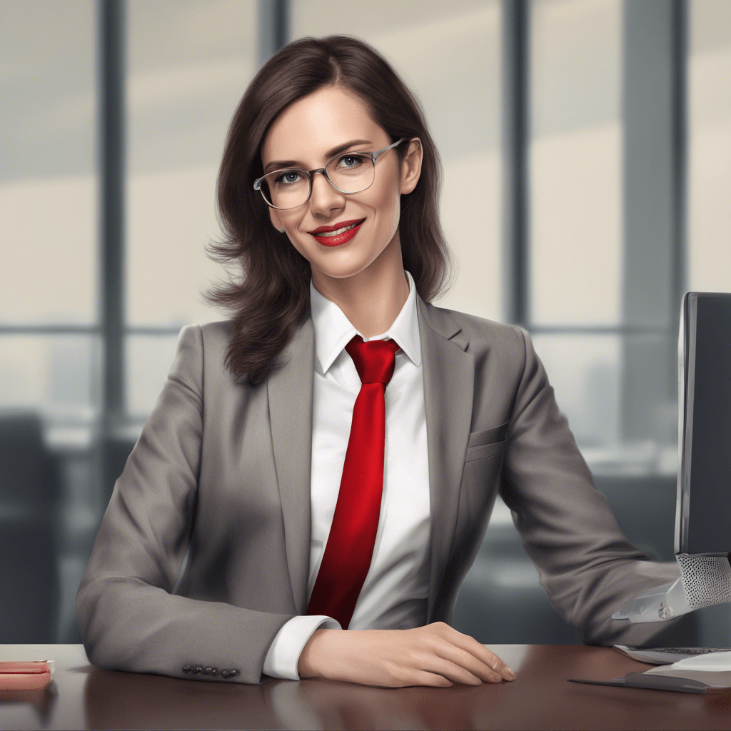 woman premium manager in bank red tie realistic