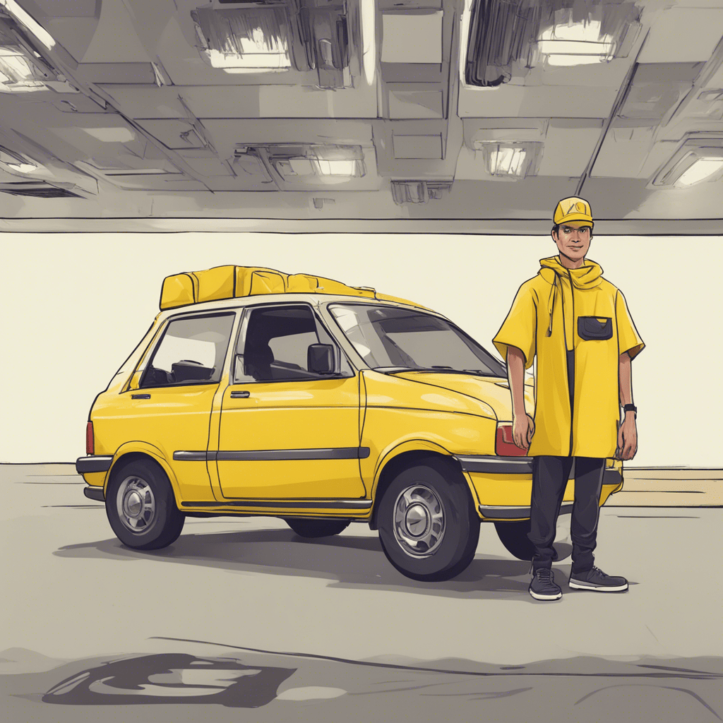 car courier in yellow clothes