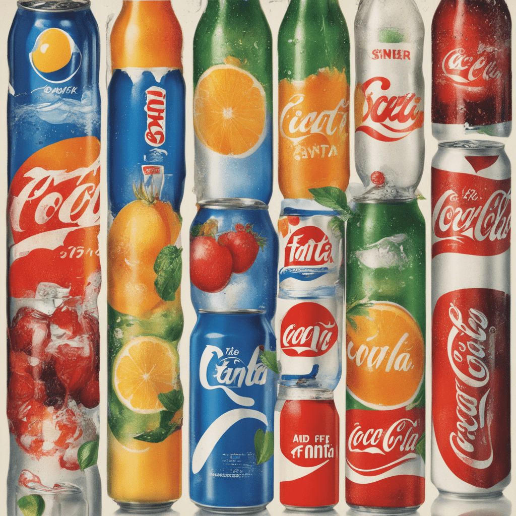 An advertising banner for the sale of soft drinks, showing pictures of cocacola fanta, pepsi, buttermilk and various fruit drinks, showing the sunny nature of summer and an umbrella to protect yourself from the heat.