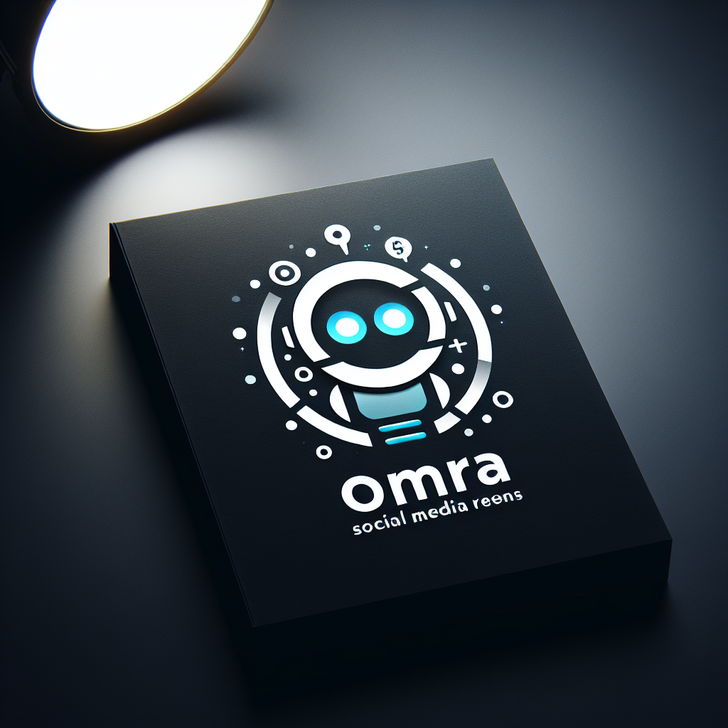 make me a logo with sans-serif font and a little image for company Omra that offers a product like chatbots for social media messengers with the colours #5622ed black background