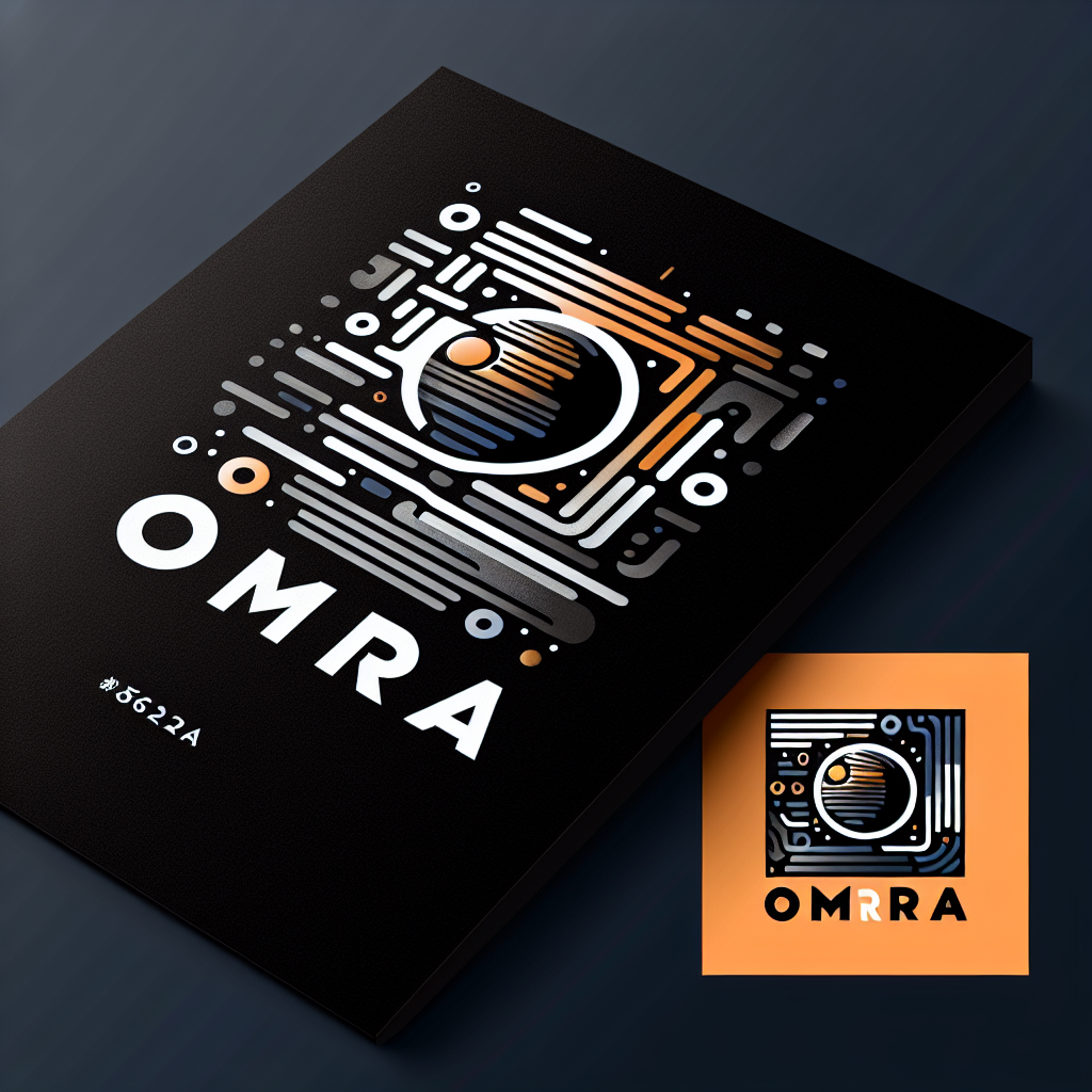 make me a logo with sans-serif font and a little image for company Omra that offers a product like chatbots for social media messengers with the colours #5622ed black background