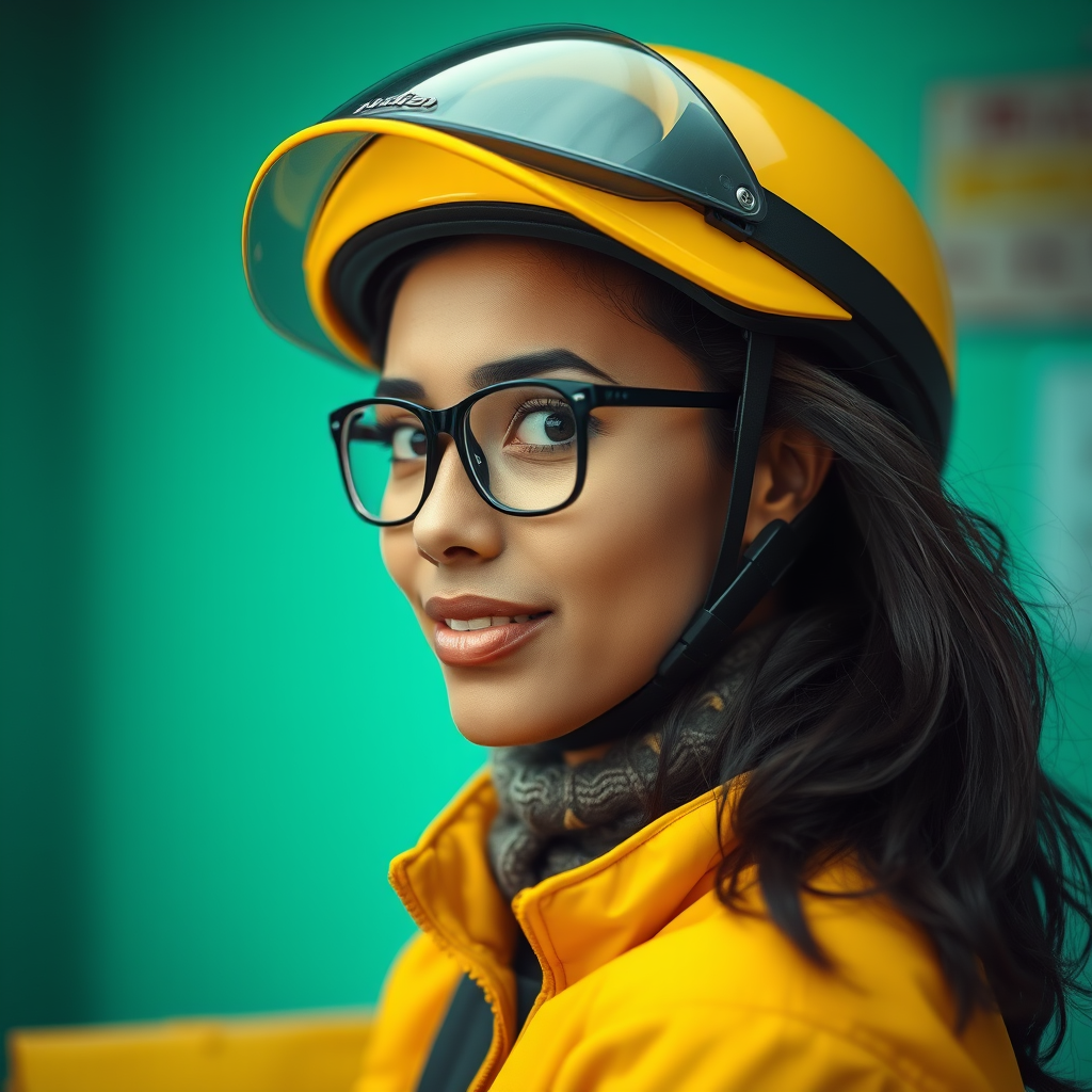 courier in yellow portrait