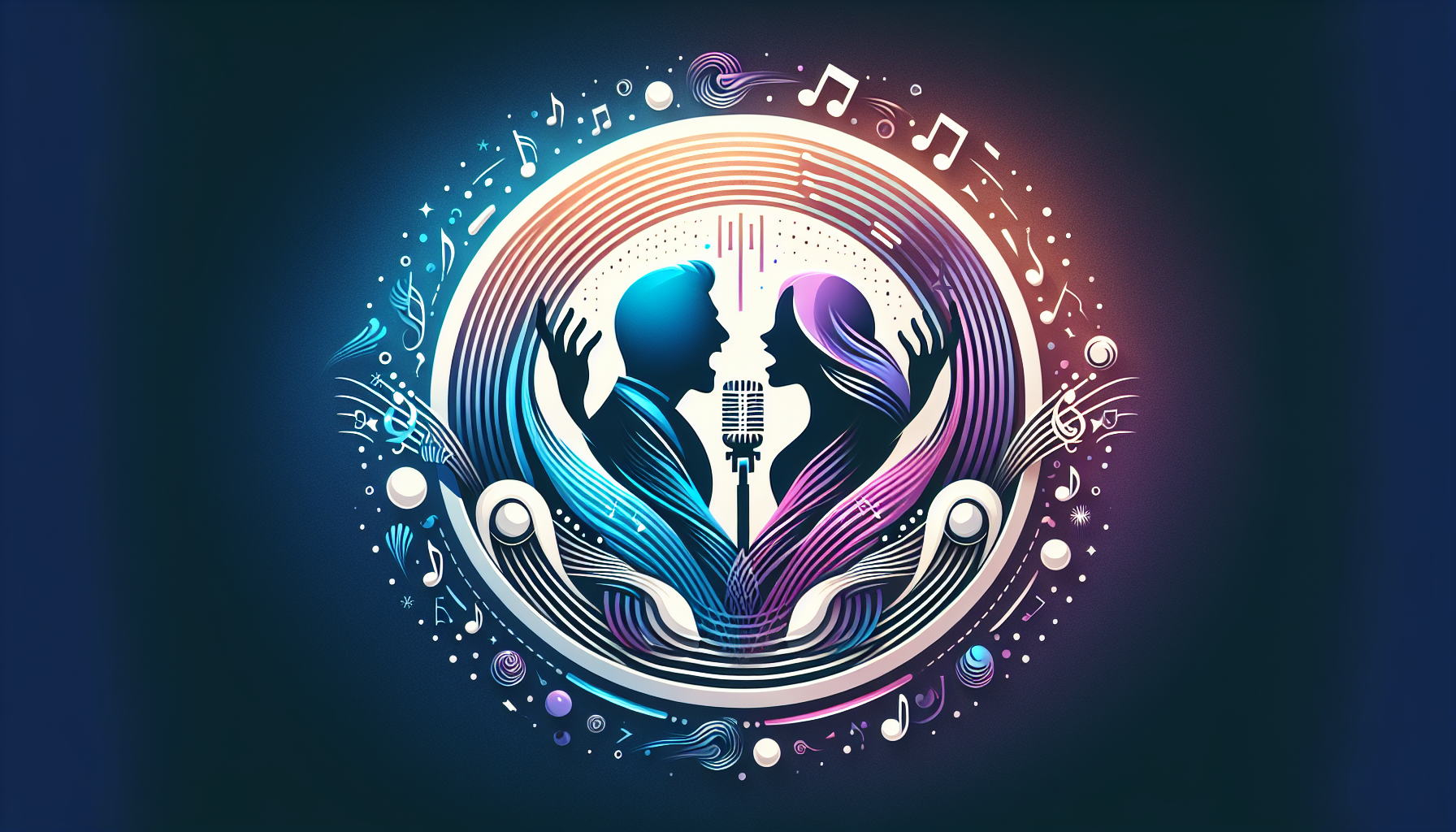 Промпт для создания логотипа «МИР ВОКАЛА-WORLD OF VOCALS»
Основная концепция
Создать современный, динамичный логотип международного вокального конкурса, отражающий гармонию мужского и женского вокала в едином музыкальном пространстве.

Основные требования
Отсутствие текстовой составляющей — полностью графический логотип

Динамичная композиция с элементами движения и энергии

Символическое изображение двух вокалистов (мужчины и женщины)

Музыкальная тематика в абстрактной форме

Премиальное исполнение с использованием современных дизайнерских решений

Визуальные элементы
Центральный элемент — стилизованные силуэты певца и певицы в момент исполнения

Музыкальные волны как фон или связующий элемент между фигурами

Абстрактные формы, символизирующие звуковые вибрации

Световой эффект в виде лучей или сияния вокруг фигур

Градиентные переходы в цветовой палитре

Фон и цветовое решение
Модный градиентный фон в пастельных тонах с переходом от светло-голубого к фиолетовому

Эффект глубины с использованием размытия по краям

Неон или сияние как дополнительный элемент фона

Минималистичный подход к фону, не отвлекающий от основного логотипа

Вдохновляющие примеры
Логотип Eurovision Song Contest — динамичные линии, символизирующие волны звука

Логотип Grammy Awards — элегантное сочетание музыкальных нот и премиального стиля

Логотип MTV Music Awards — современное исполнение с яркими цветовыми решениями

Логотип American Idol — стилизованные силуэты исполнителей в динамичных позах

Логотип World Music Awards — глобальная символика в сочетании с музыкальной тематикой