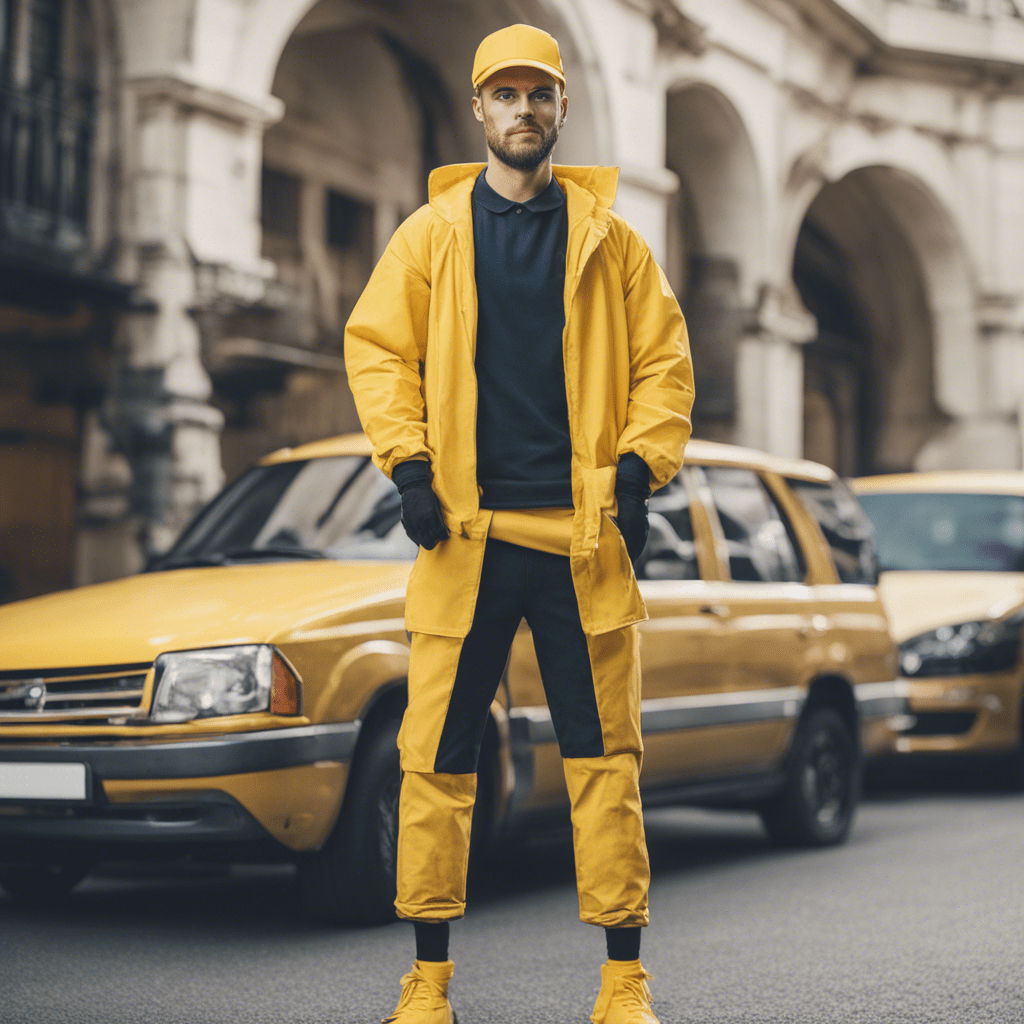 car courier in yellow clothes