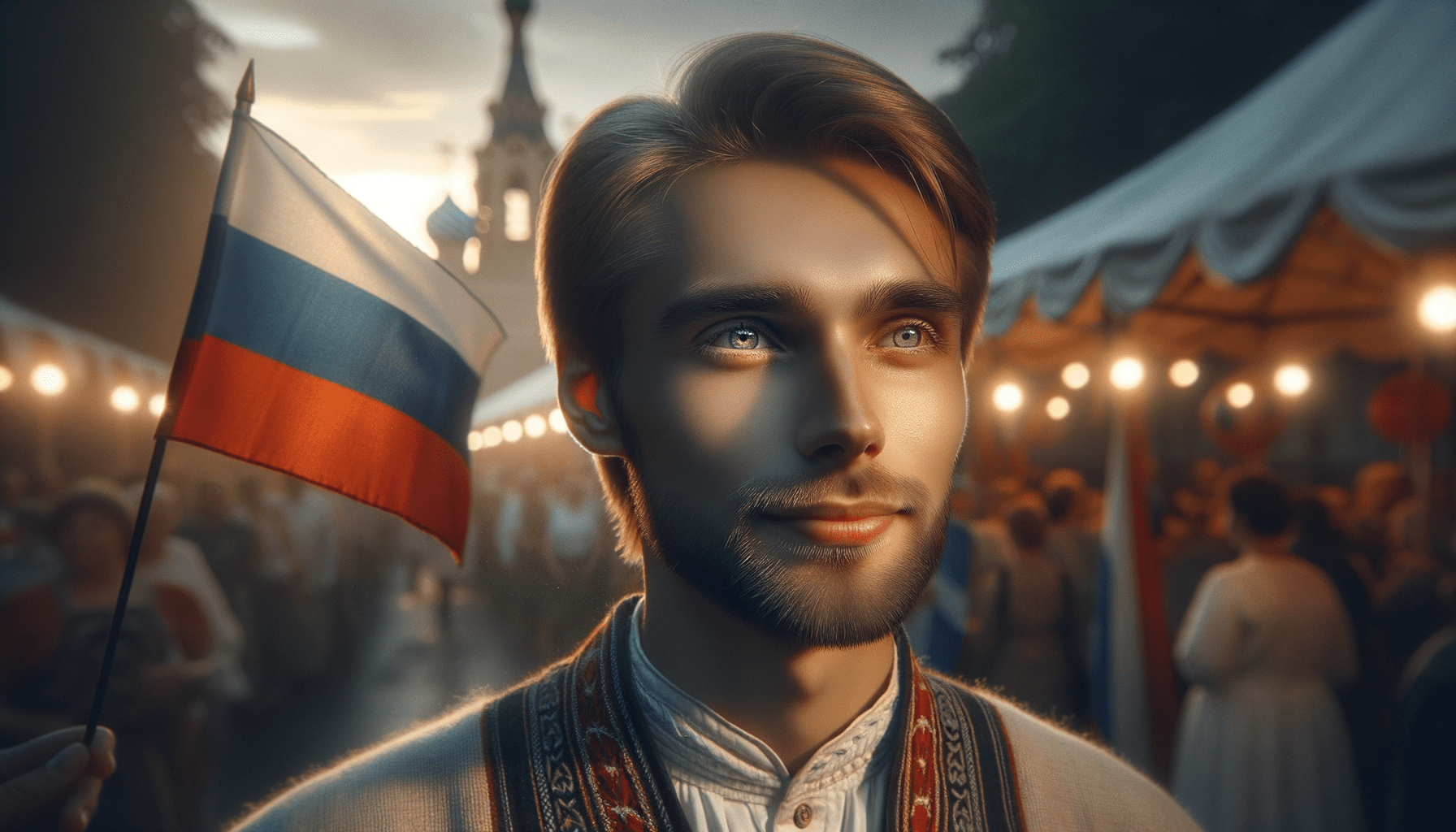 Russian citizen with a Russian flag Russian citizen with a Russian flag