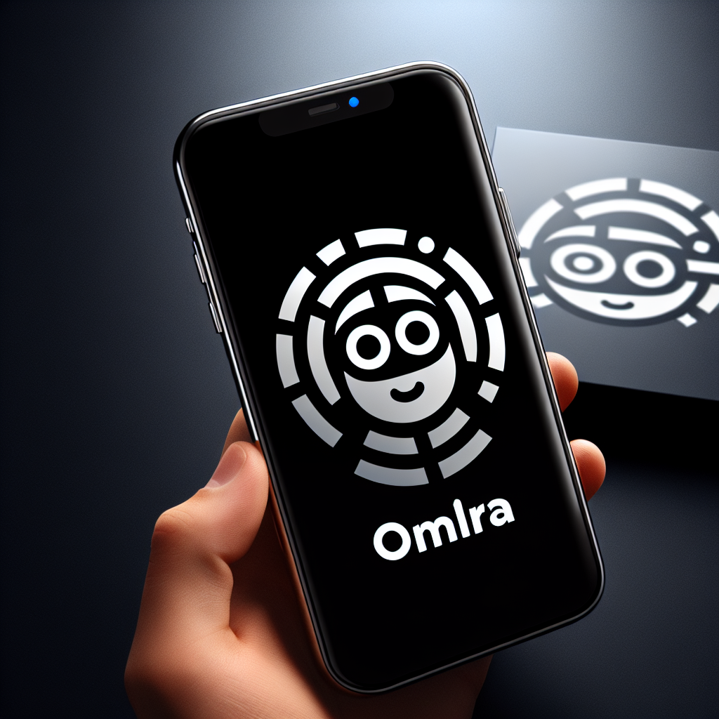 make me a logo with sans-serif font and a little image for company Omra that offers a product like chatbots for social media messengers with the colours #5622ed black background