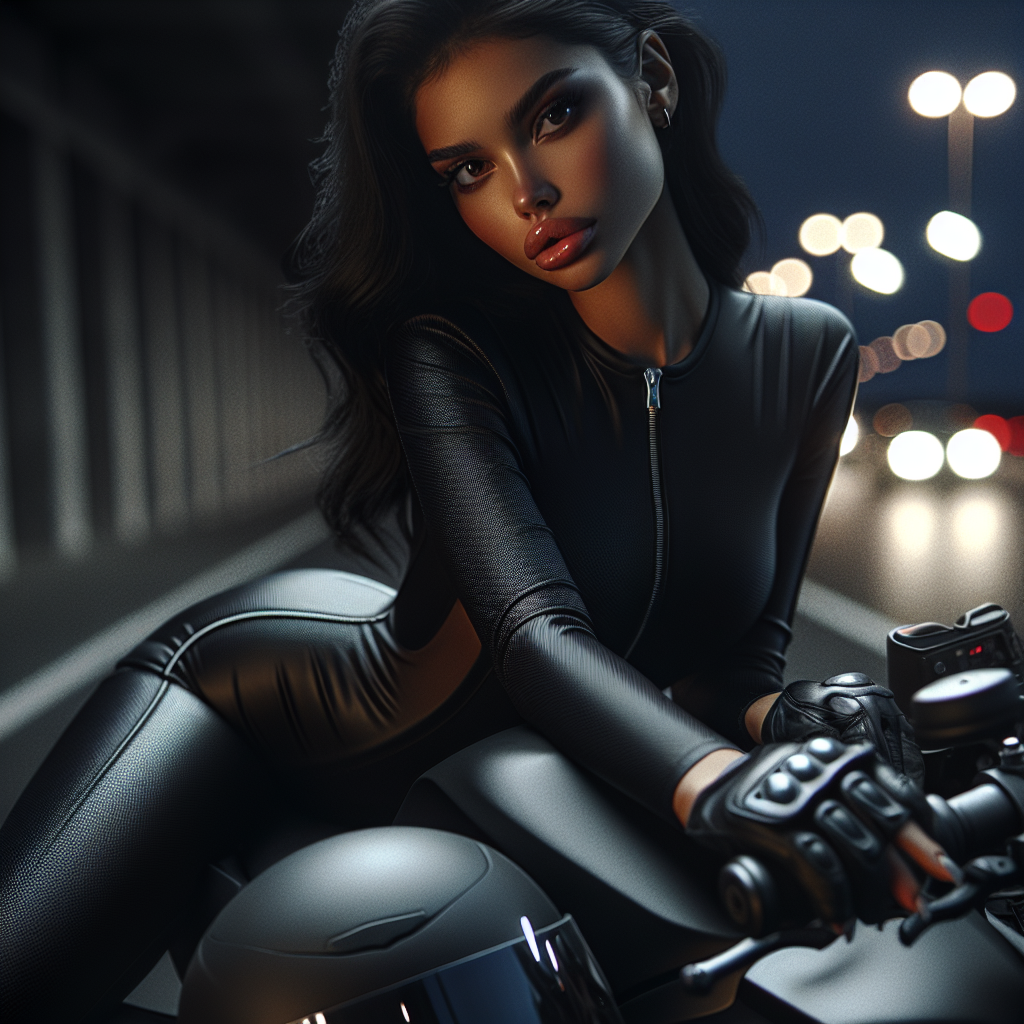 @💎Виктория💎: Создайте изображение, используя лица загруженной фотографии: на этой поразительной фотографии изображена молодая женщина, сидящая ночью на мотоцикле, излучающая крутую и резкую атмосферу. Снимок сделан под углом немного ниже уровня глаз, что подчеркивает ее присутствие и гладкость велосипеда.
Женщина расположена так, что ее тело в основном обращено к камере, левая нога согнута, а правая немного вытянута, опираясь на мотоцикл. Она смотрит прямо в объектив уверенным, слегка интенсивным взглядом. Ее выражение лица составлено и стильно, с пышными губами, которые кажутся глянцевыми, и темными длинными волосами, которые несколько растрепаны, добавляя к ее бунтарской эстетике. Эта поза с ее прямым зрительным контактом и преднамеренной укладкой делает снимок больше похожим на модный или портретный снимок, чем на откровенный момент.
Она одета в моно-черный спортивный йорео и в паре с соответствующими черными кожаными перчатками. Матовый черный мотоциклетный шлем, возможно, с текстурой из углеродного волокна, лежит на баке велосипеда перед ней.
Фон предполагает городскую уличную сцену ночью. Слева от нее размыты огни от пробок и уличных фонарей, что создает боке, добавляющее глубины изображению. Слева от нее видно дерево со светлым стволом, а слева - слабые архитектурные очертания зданий.