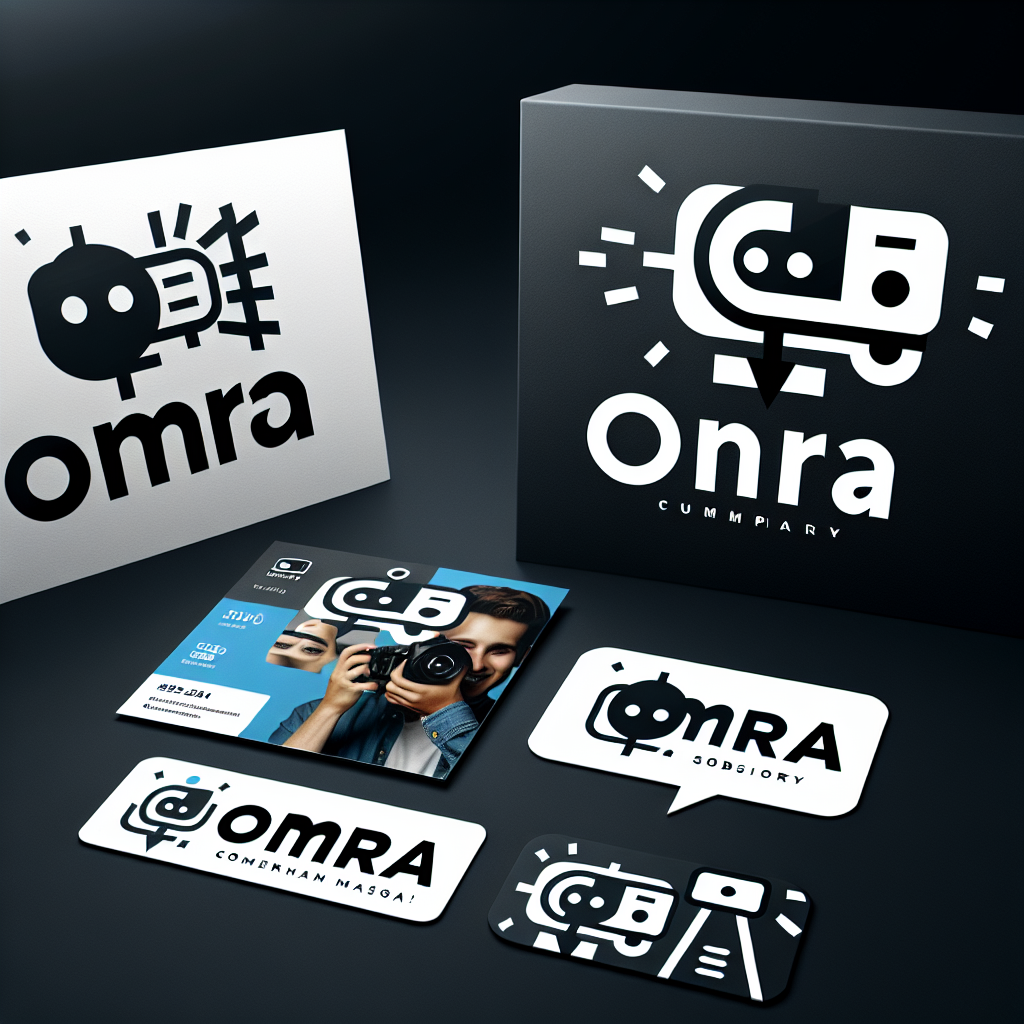 make me a logo with sans-serif font and a little image for company Omra that offers a product like chatbots for social media messengers with the colours #5622ed black background
