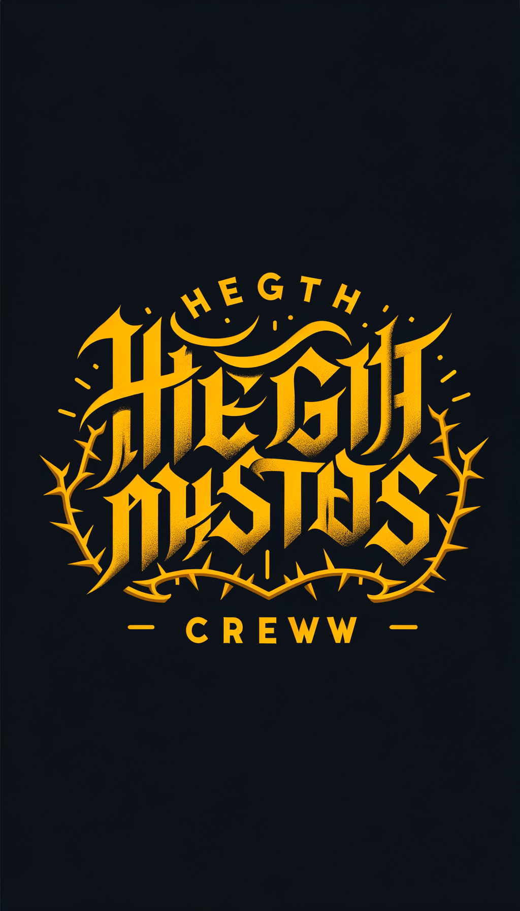 создай лого - Height Masters Crew , буквы должны быть жёлтыми на чёрном фоне в стиле готической каллиграфии, вокруг должны быть колючки все буквы должны быть соблюдены в правильном порядке и они должны быть интуитивно понятны создай лого - Height Masters Crew , буквы должны быть жёлтыми на чёрном фоне в стиле готической каллиграфии, вокруг должны быть колючки все буквы должны быть соблюдены в правильном порядке и они должны быть интуитивно понятны
