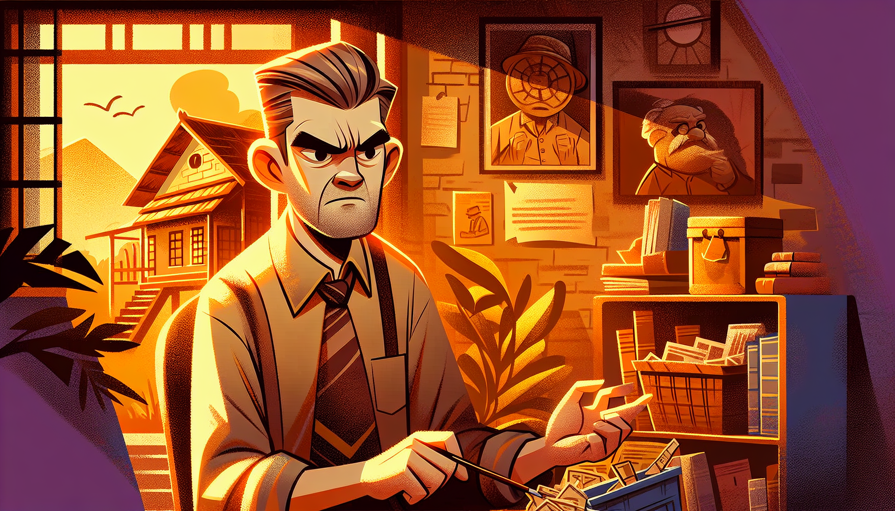 A European man takes out old and accumulated things from a room attached to the house.