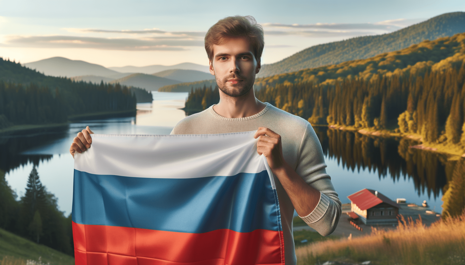 Russian citizen with a Russian flag Russian citizen with a Russian flag