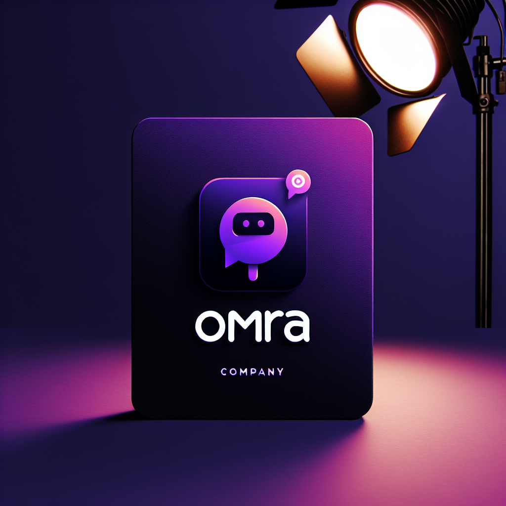 make me a logo with sans-serif font and a little image for company Omra that offers a product like chatbots for social media messengers with the colours #5622ed up to #000000