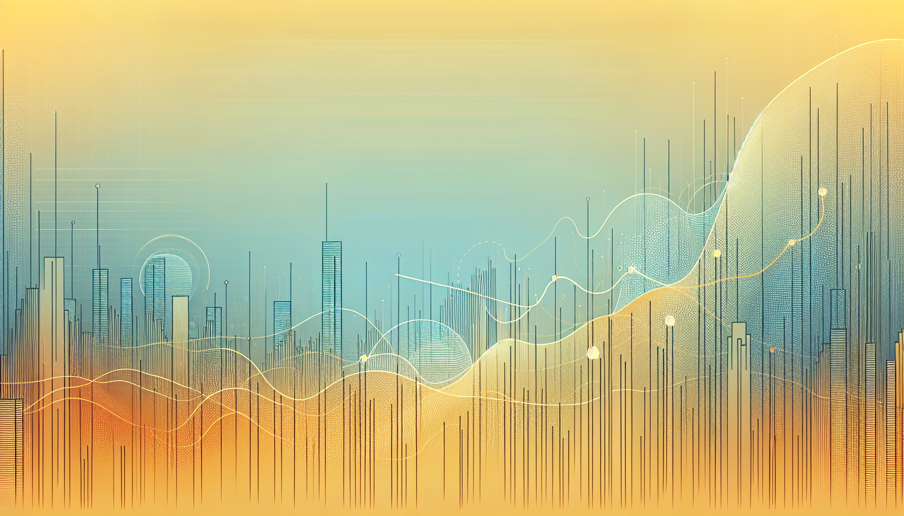 Создай горизонтальное фоновое изображение в стиле минималистичной деловой иллюстрации. Основные цвета: тёплый жёлтый и оранжевый слева внизу, плавно переходящие в спокойный синий и голубой справа и сверху. Изображение должно символизировать рост инвестиций и финансовый успех.

На переднем плане размести абстрактный линейный график, идущий снизу слева вверх вправо, с мягкими округлыми вершинами и лёгким свечением, без подписей, цифр и логотипов. Толщина линий умеренная, цвет линий — белый или светло‑жёлтый на синем участке фона и более насыщенно‑оранжевый на светлых участках. Добавь еле заметную сетку из тонких вертикальных и горизонтальных линий, чтобы она читалась как «биржевой» или «инвестиционный» фон, но не отвлекала от текста.
​
Сделай фон чистым и не перегруженным: никаких людей, зданий, монет, банкнот или лишних деталей. Выдержи стиль в духе современного веб‑дизайна и обложек соцсетей: мягкие градиенты, слегка размытые края графика, ощущение объёма за счёт световых пятен. Центр и правая часть изображения должны быть достаточно спокойными по контрасту, чтобы поверх них хорошо читался белый или тёмно‑синий текст и логотип.