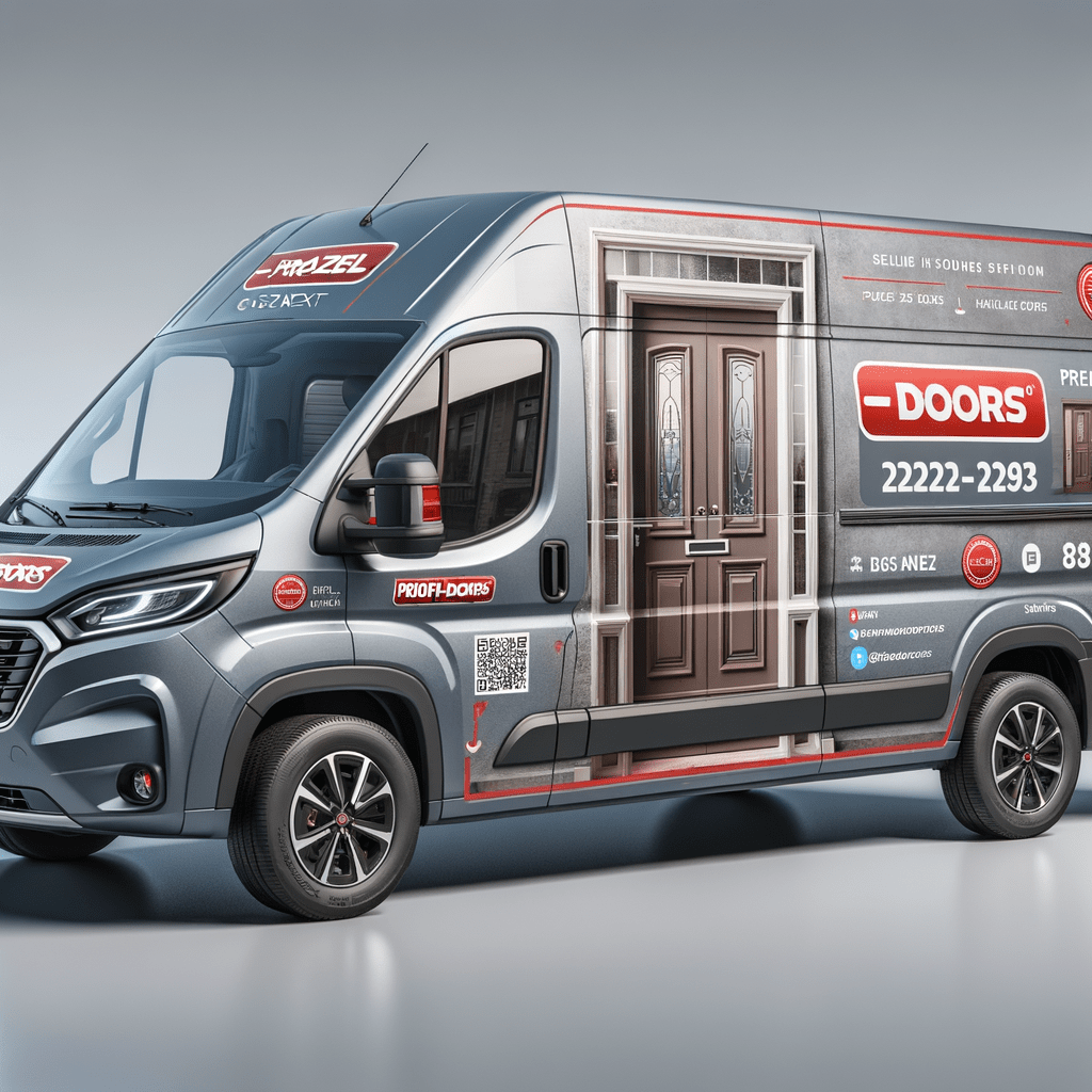 брендирование фургона серого цвета Газель Next для фирмы "Профи-Doors" в красно-белых тонах, Основные элементы дизайна: Основной фон — серый. Акценты — красные детали и логотип. Разместить крупный логотип "Профи-Doors" на задней двери. Логотип выполнен в красных и белых цветах, с четким шрифтом, легко читаемым на расстоянии. На боковых панелях разместить изображение дверей на задней двери разместить номер телефона, сайт и социальные сети. "Профи-Doors" — Продажа и монтаж дверей Сайт: http://www.profi-doors.ru Дополнительные элементы: добавить QR-код, ведущий на сайт или каталог продукции. брендирование фургона серого цвета Газель Next для фирмы "Профи-Doors" в красно-белых тонах, Основные элементы дизайна: Основной фон — серый. Акценты — красные детали и логотип. Разместить крупный логотип "Профи-Doors" на задней двери. Логотип выполнен в красных и белых цветах, с четким шрифтом, легко читаемым на расстоянии. На боковых панелях разместить изображение дверей на задней двери разместить номер телефона, сайт и социальные сети. "Профи-Doors" — Продажа и монтаж дверей Сайт: http://www.profi-doors.ru Дополнительные элементы: добавить QR-код, ведущий на сайт или каталог продукции.