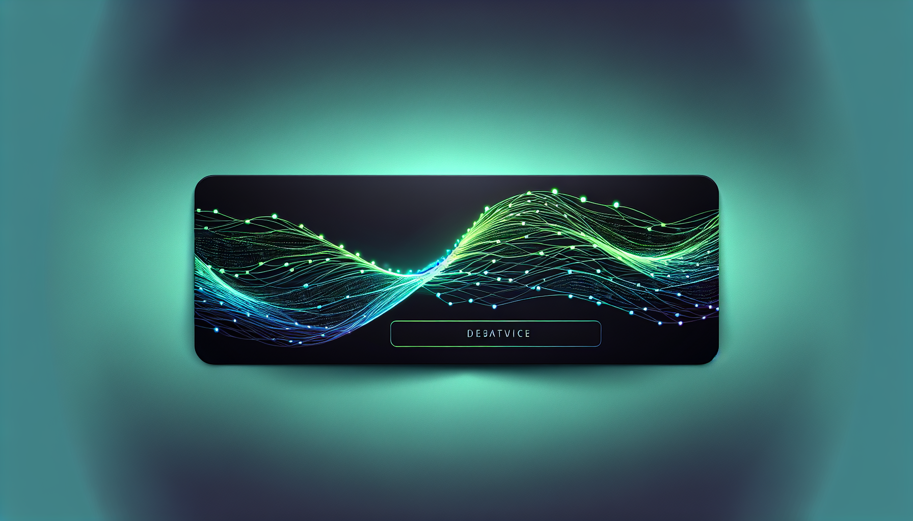 LABEL DESIGN: The label background is solid matte black. The main graphic design is a single, powerful,
smooth wave pulsating horizontally. This wave consists of a chain of connected luminous dots
and thin lines (like nerve pathways). It glows with an intense gradient: bright lime green in the upper part
of the peak, turning into blue and dark purple.

Style: Energetic, Digital, Elegant, photorealistic.