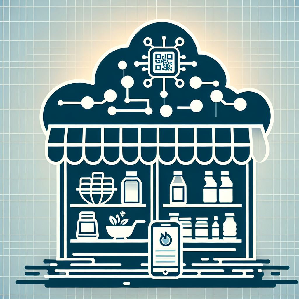 The main element:
• The central element is a minimalist silhouette of a modern store with transparent windows
• The main product categories (food, household chemicals) are visible on the shelves
Technological elements:
• A stylized data cloud (a symbol of digitalization) is located above the store
• Thin connection lines extend from the shelves to the cloud (a visualization of data transfer)
• A small microchip is located in the upper right corner
Smart gadget:
• A silhouette of a smartphone with a soft screen glow is added at the bottom left
• A simple QR code or an application icon is displayed on the smartphone screen.
General features:
• Color scheme: the main colors are blue (technology) and green (trust)
• Style: flat design
• Size: 512x512 pixels square format
• Contour: clear, without gradients
• Background: Transparent