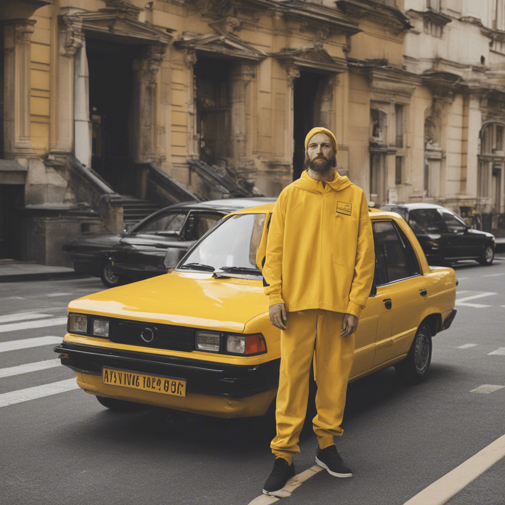 car courier in yellow clothes