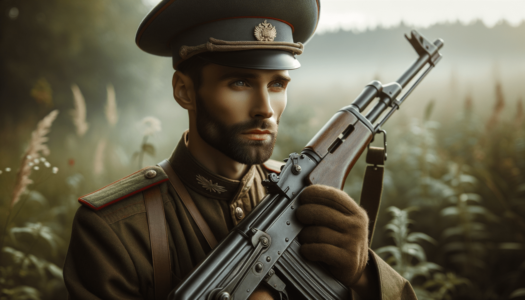 A Russian soldier with a machine gun A Russian soldier with a machine gun