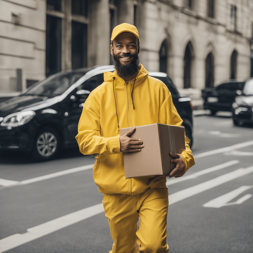 car courier in yellow clothes