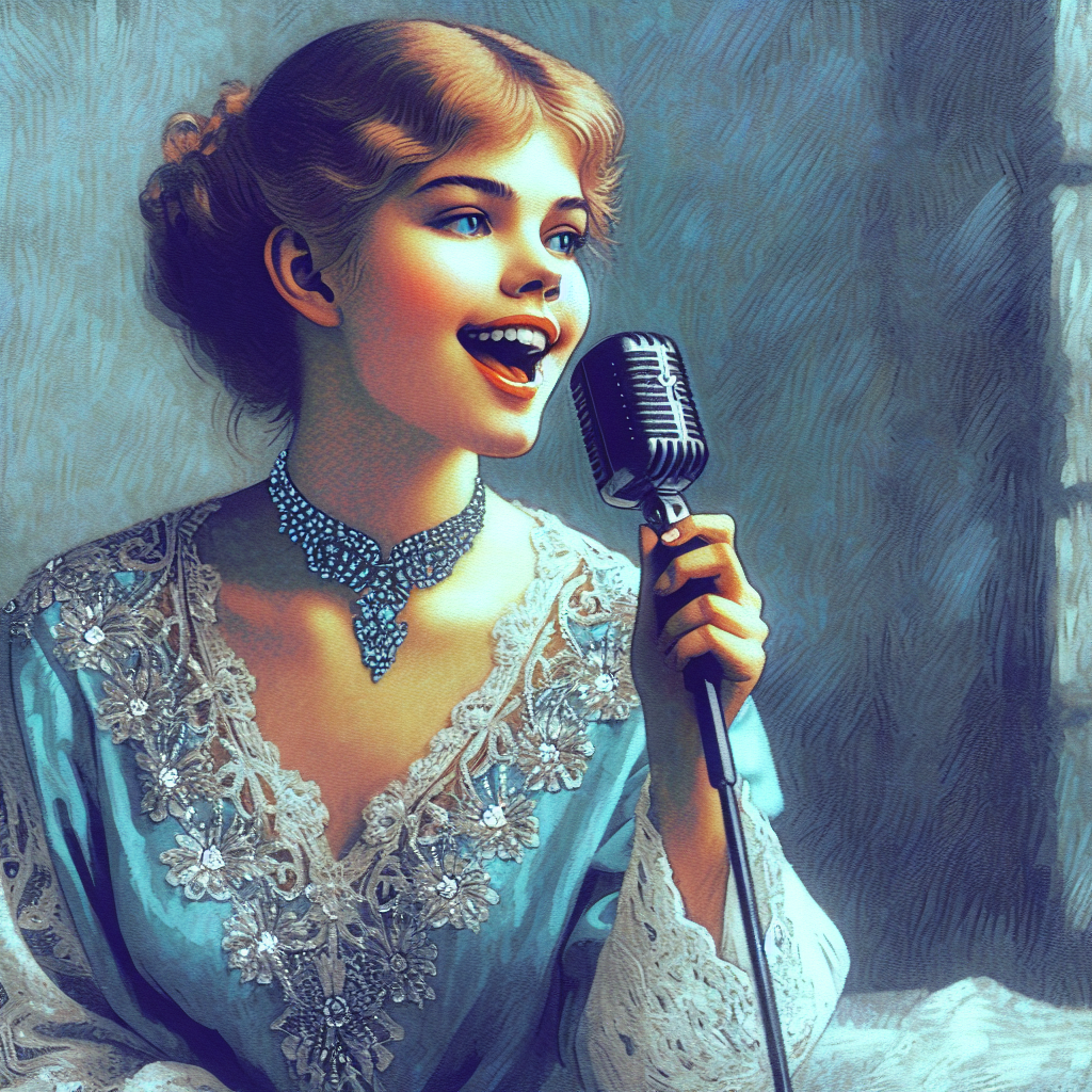 European, beautiful girl practicing vocals