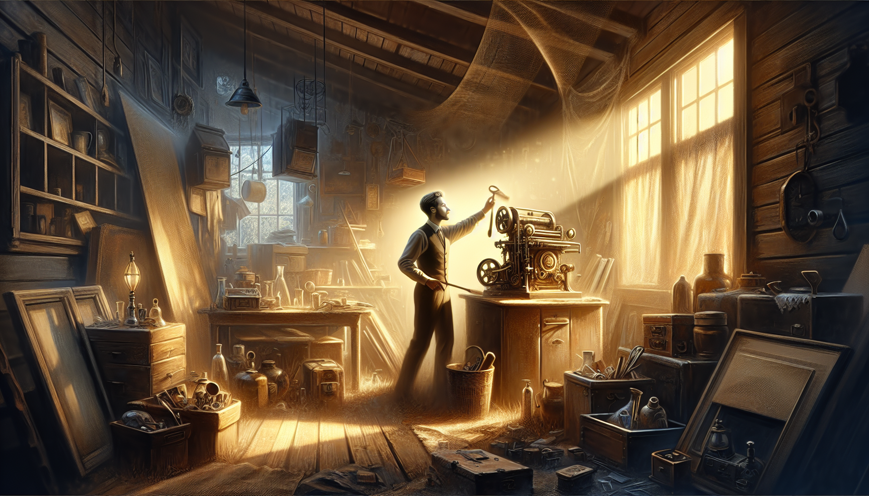 A European man takes out old and accumulated things from a room attached to the house.