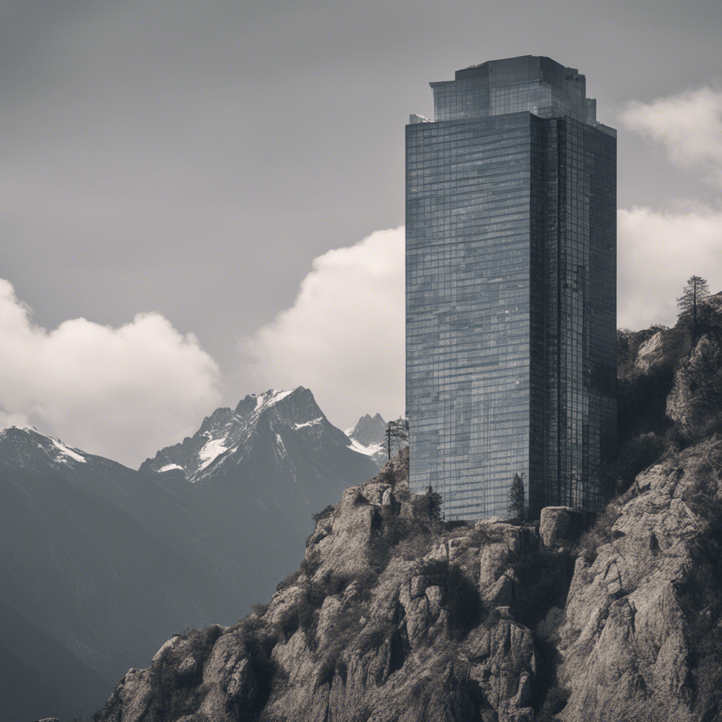 A mix of a skyscraper building and a rocky mountain