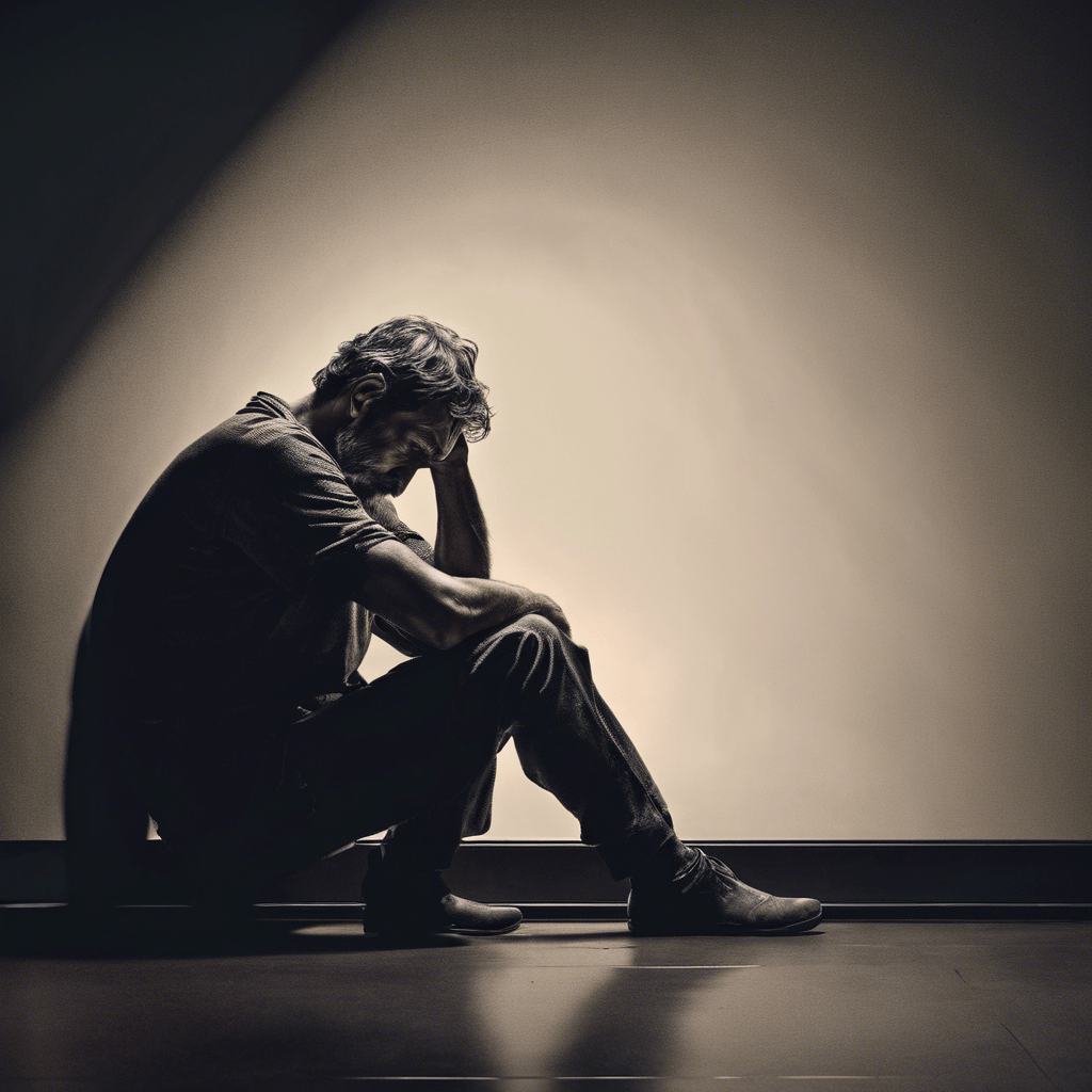 A lonely man sits in the dark. he is sad and lonely. he feels anxious