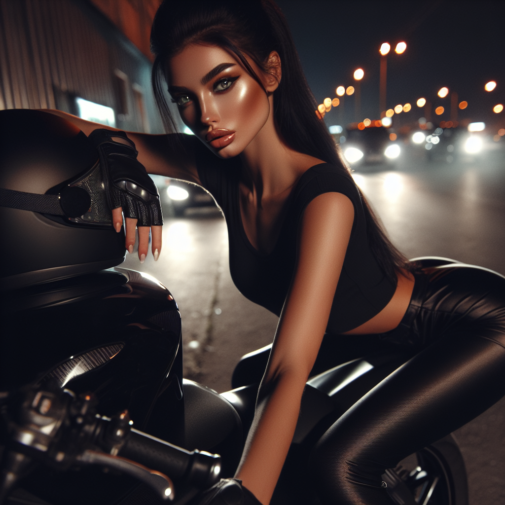 Создайте изображение, используя лица загруженной фотографии: на этой поразительной фотографии изображена молодая женщина, сидящая ночью на мотоцикле, излучающая крутую и резкую атмосферу. Снимок сделан под углом немного ниже уровня глаз, что подчеркивает ее присутствие и гладкость велосипеда.
Женщина расположена так, что ее тело в основном обращено к камере, левая нога согнута, а правая немного вытянута, опираясь на мотоцикл. Она смотрит прямо в объектив уверенным, слегка интенсивным взглядом. Ее выражение лица составлено и стильно, с пышными губами, которые кажутся глянцевыми, и темными длинными волосами, которые несколько растрепаны, добавляя к ее бунтарской эстетике. Эта поза с ее прямым зрительным контактом и преднамеренной укладкой делает снимок больше похожим на модный или портретный снимок, чем на откровенный момент.
Она одета в моно-черный спортивный йорео и в паре с соответствующими черными кожаными перчатками. Матовый черный мотоциклетный шлем, возможно, с текстурой из углеродного волокна, лежит на баке велосипеда перед ней.
Фон предполагает городскую уличную сцену ночью. Слева от нее размыты огни от пробок и уличных фонарей, что создает боке, добавляющее глубины изображению. Слева от нее видно дерево со светлым стволом, а слева - слабые архитектурные очертания зданий.