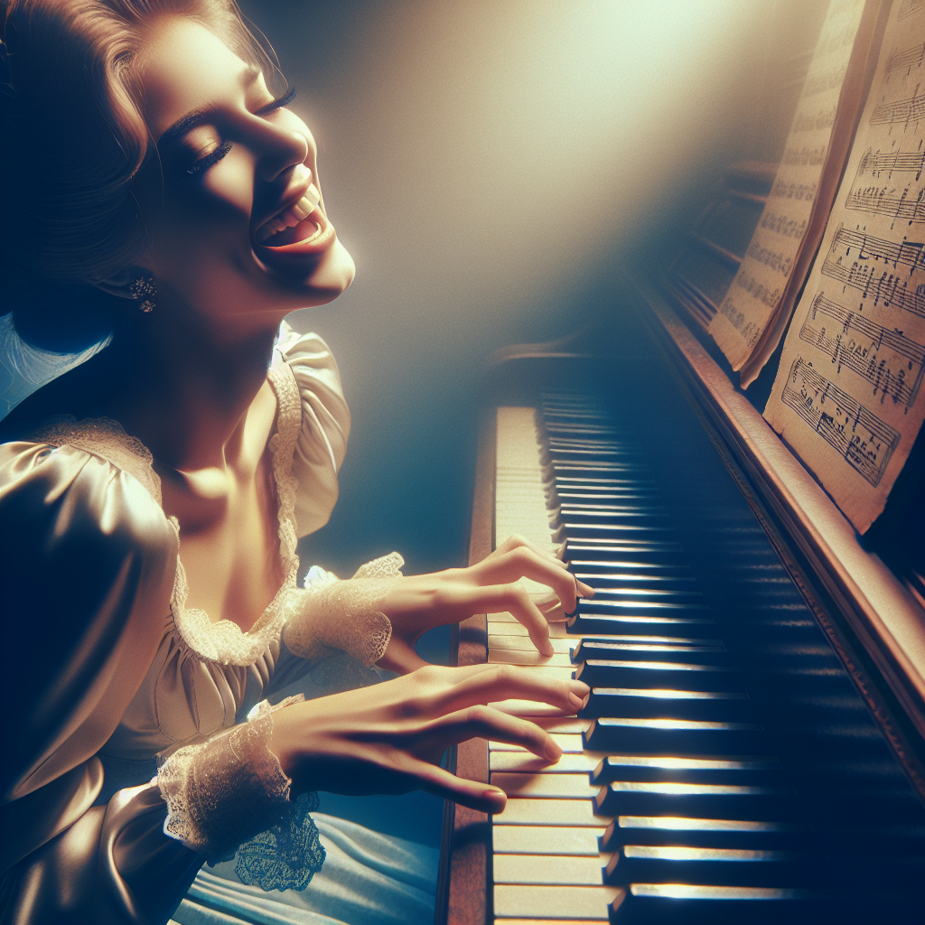 European, beautiful girl playing the piano