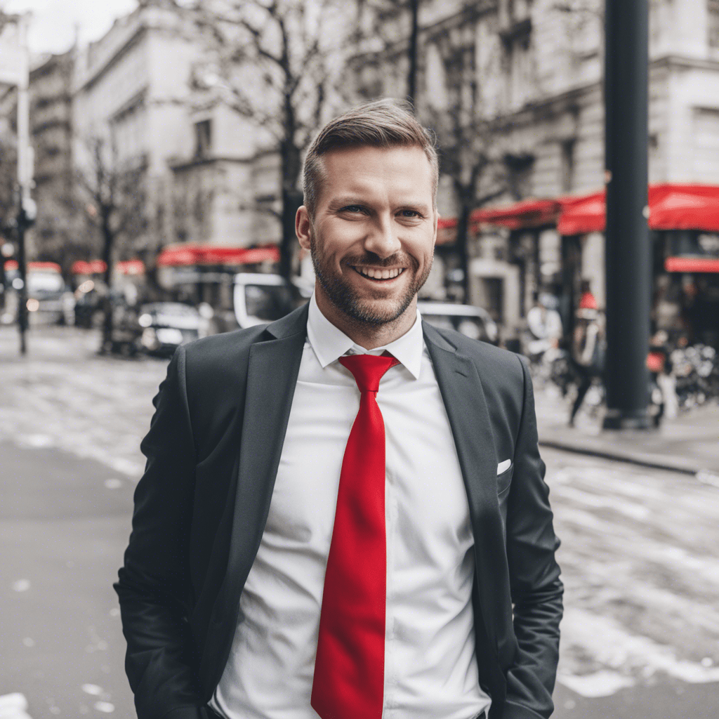 manager on the street in red tie