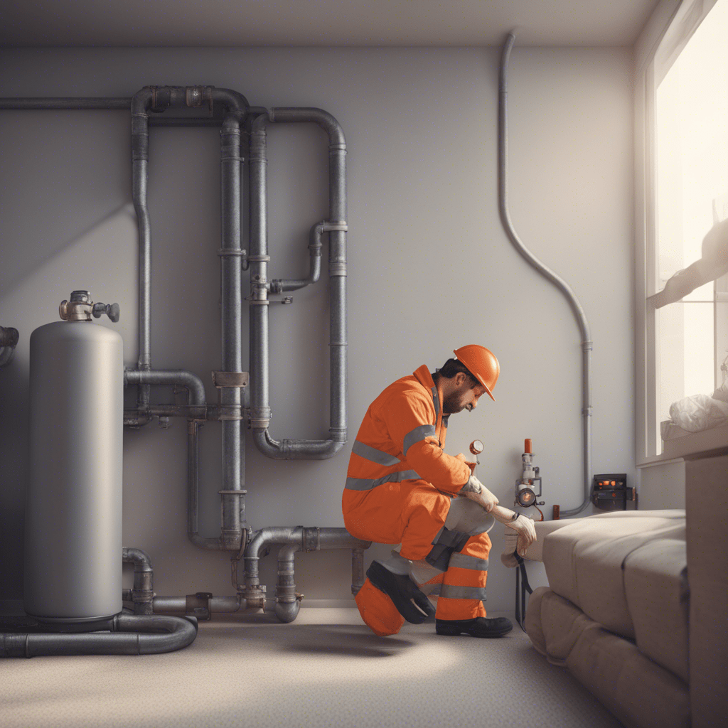 a man checks a gas pipe in an apartment