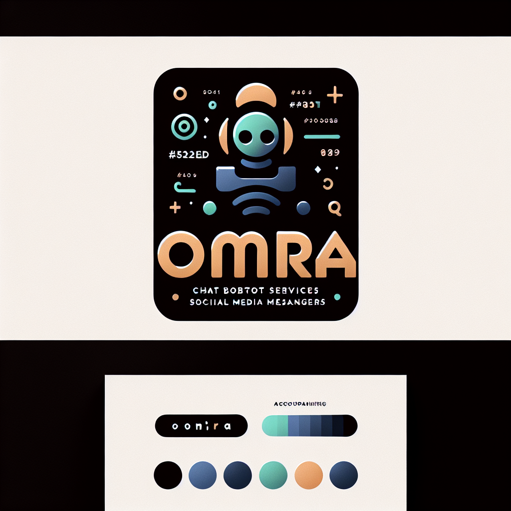 make me a logo with sans-serif font and a little image for company Omra that offers a product like chatbots for social media messengers with the colours #5622ed black background