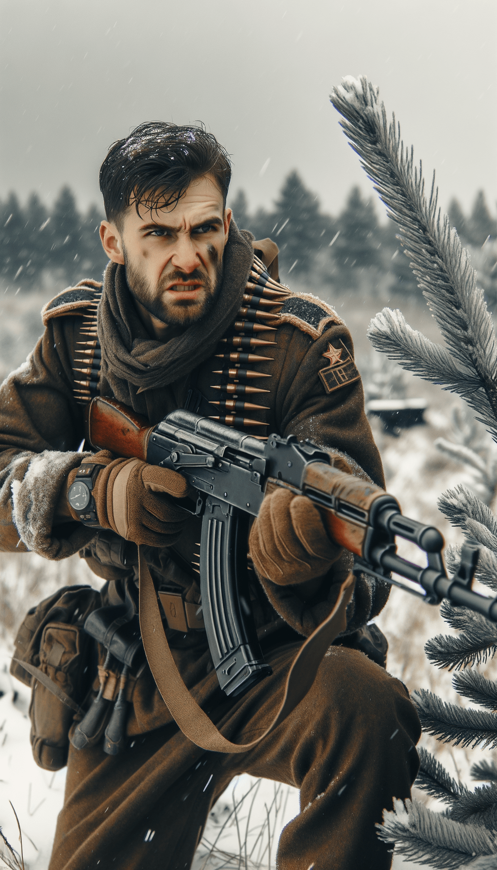 A Russian soldier with a machine gun A Russian soldier with a machine gun