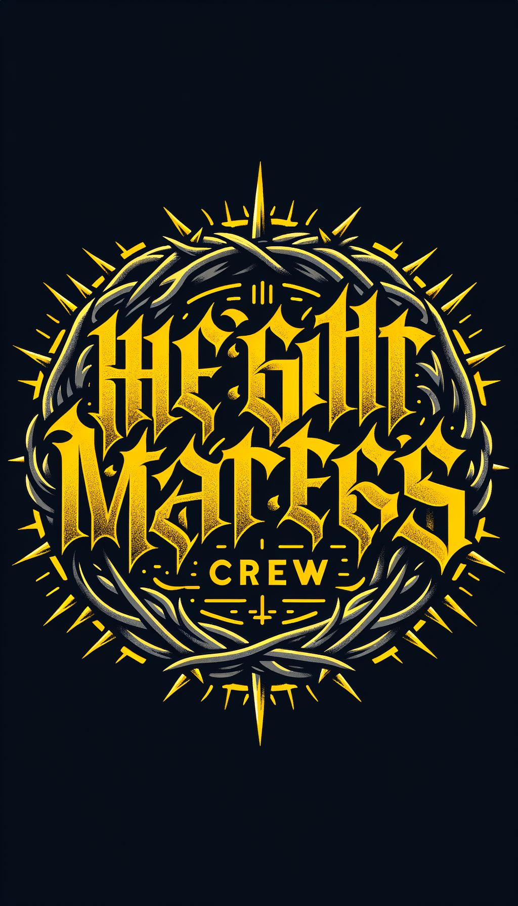 создай лого - Height Masters должно быть в одну линию а под ними Crew , буквы должны быть жёлтыми на чёрном фоне в стиле готической каллиграфии, вокруг должны быть колючки создай лого - Height Masters должно быть в одну линию а под ними Crew , буквы должны быть жёлтыми на чёрном фоне в стиле готической каллиграфии, вокруг должны быть колючки