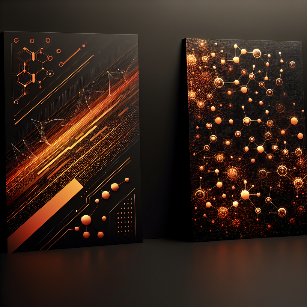 Изображение выполнено на черном фоне с оранжевыми вставками по всему фону. На заднем плане изображен узор из оранжевых светящихся молекулярных структур, придающий визуальному элементу научный и динамичный характер. Общий дизайн лаконичный и современный, подчеркивающий четкость цветовой гаммы.