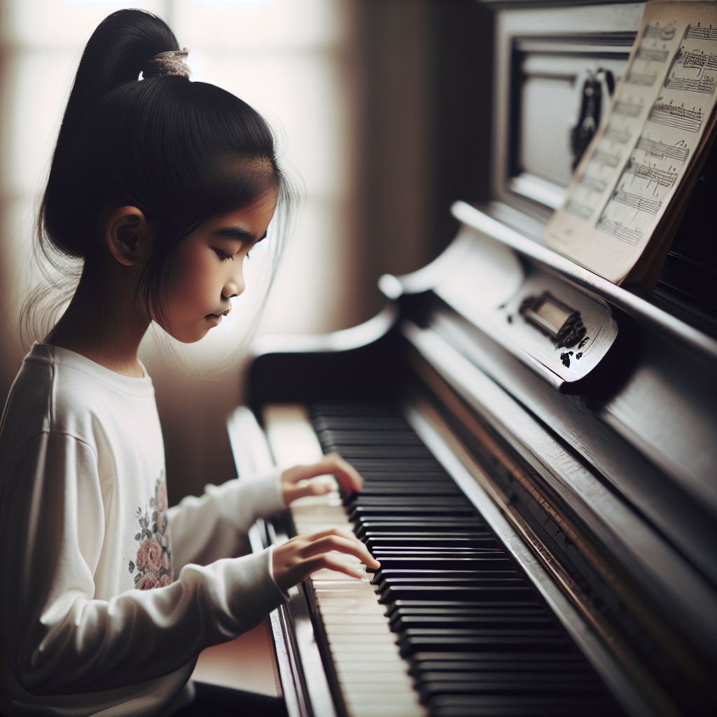 A girl plays the piano