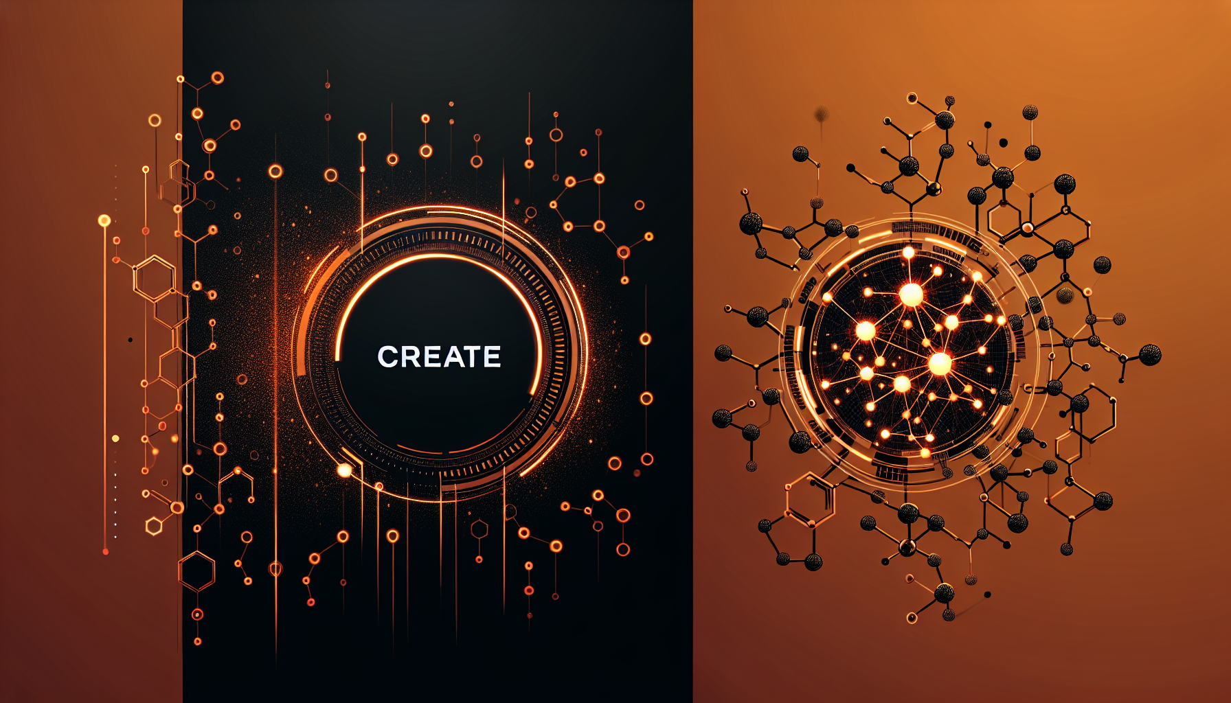 The image is set on a black background with orange inserts on both sides. In the background, there is a pattern of orange glowing molecular structures, giving the visual element a scientific and dynamic feel. The overall design is sleek and modern, emphasizing the clarity of the color scheme.
