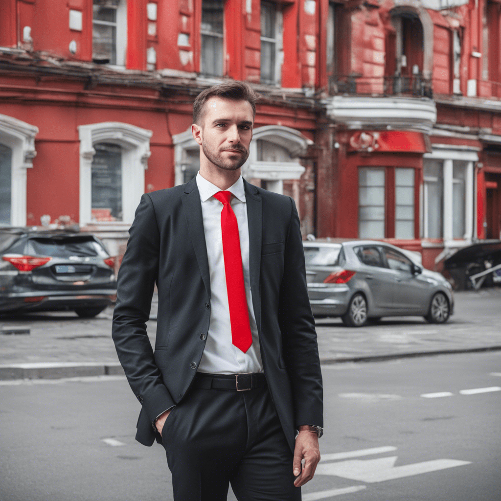 manager in red tie on the street